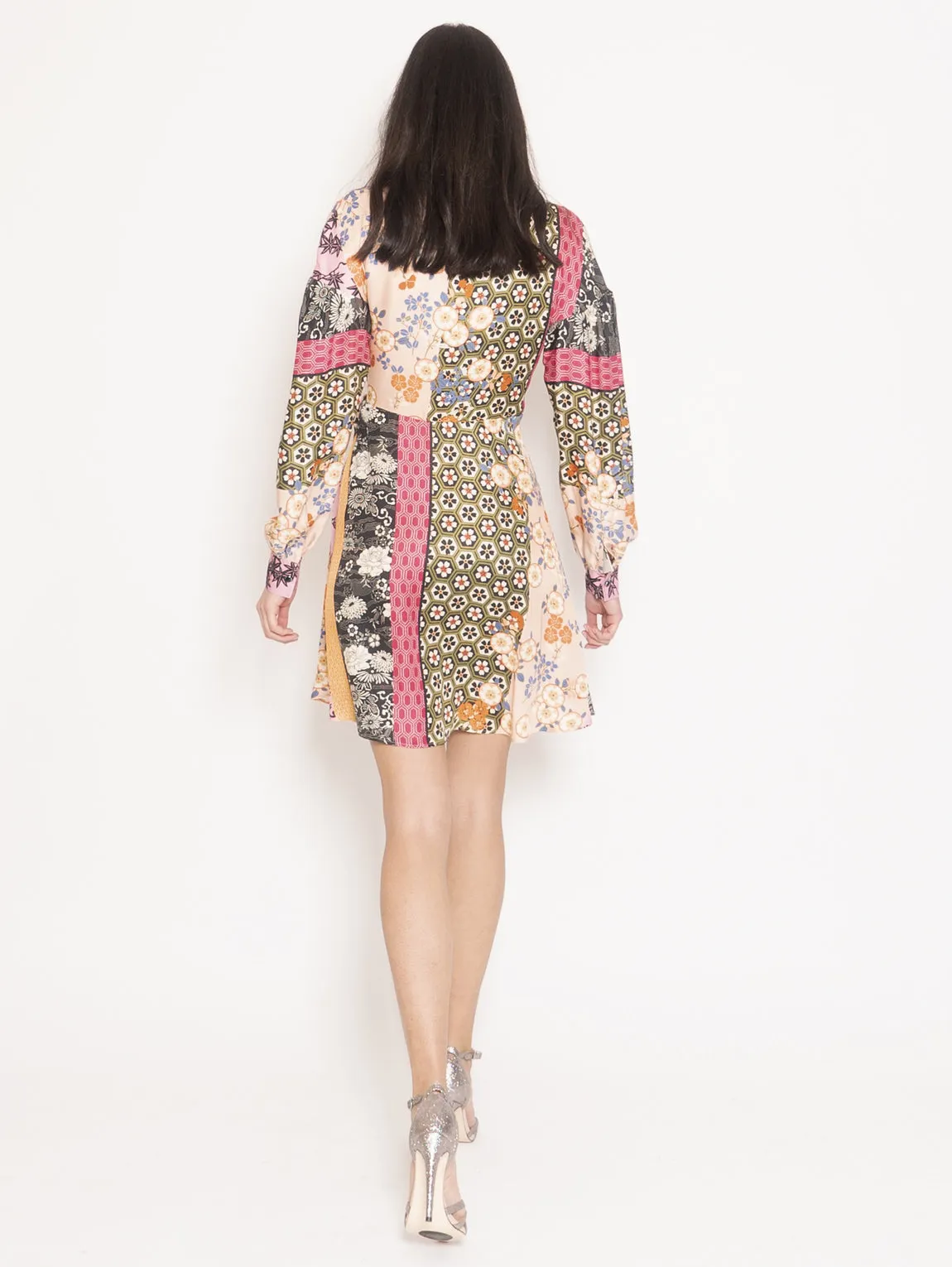Multicolor Patchwork Dragon Print Dress