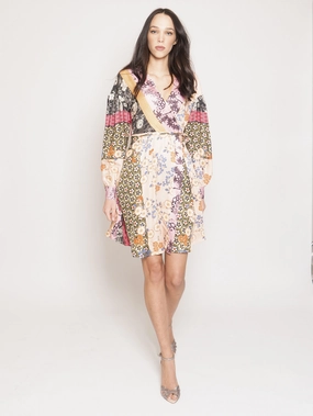 Multicolor Patchwork Dragon Print Dress