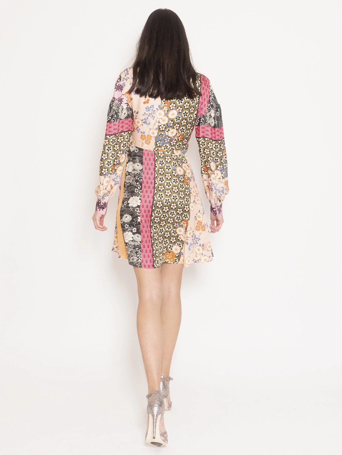 Multicolor Patchwork Dragon Print Dress