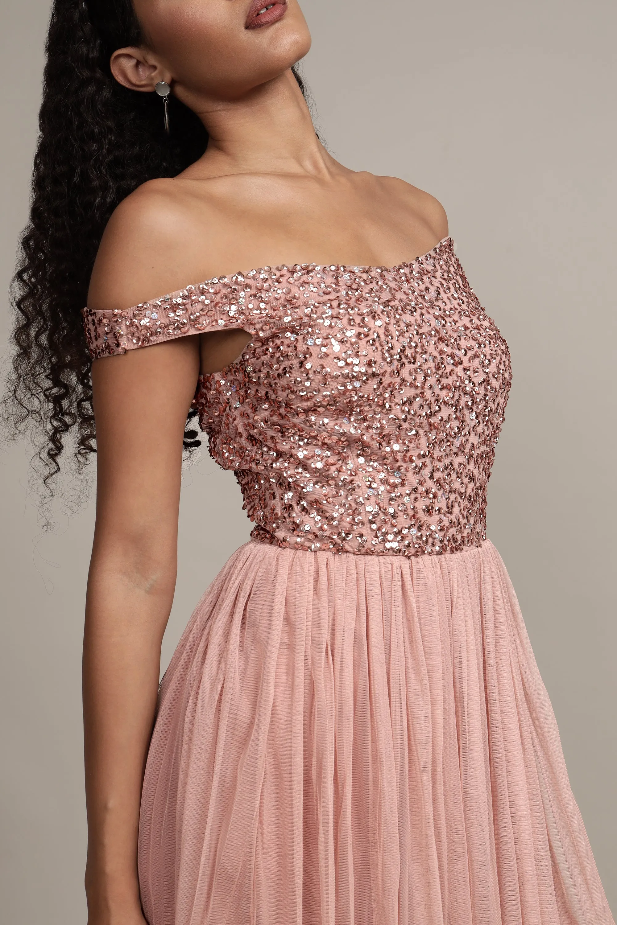 Nina Taupe Embellished Bridesmaid Maxi Dress