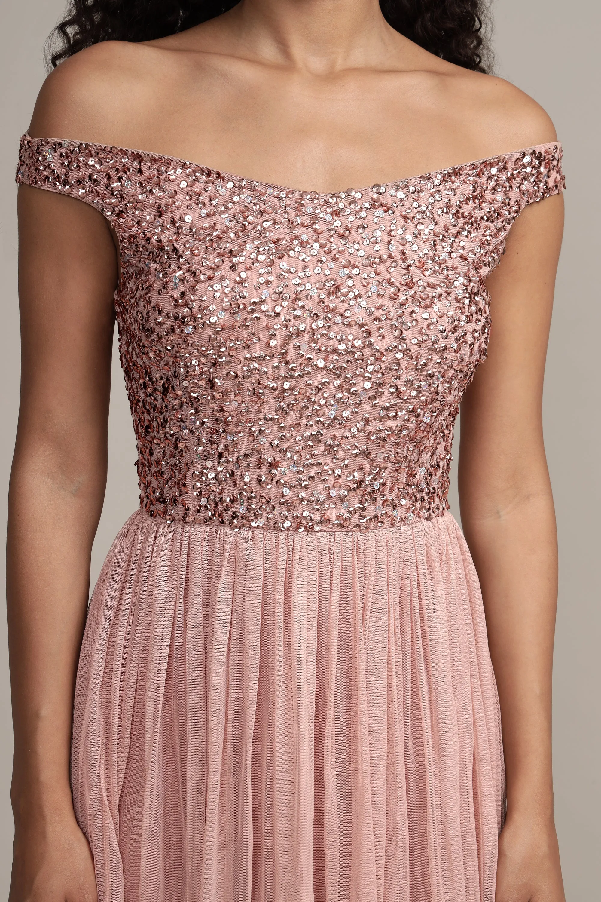 Nina Taupe Embellished Bridesmaid Maxi Dress
