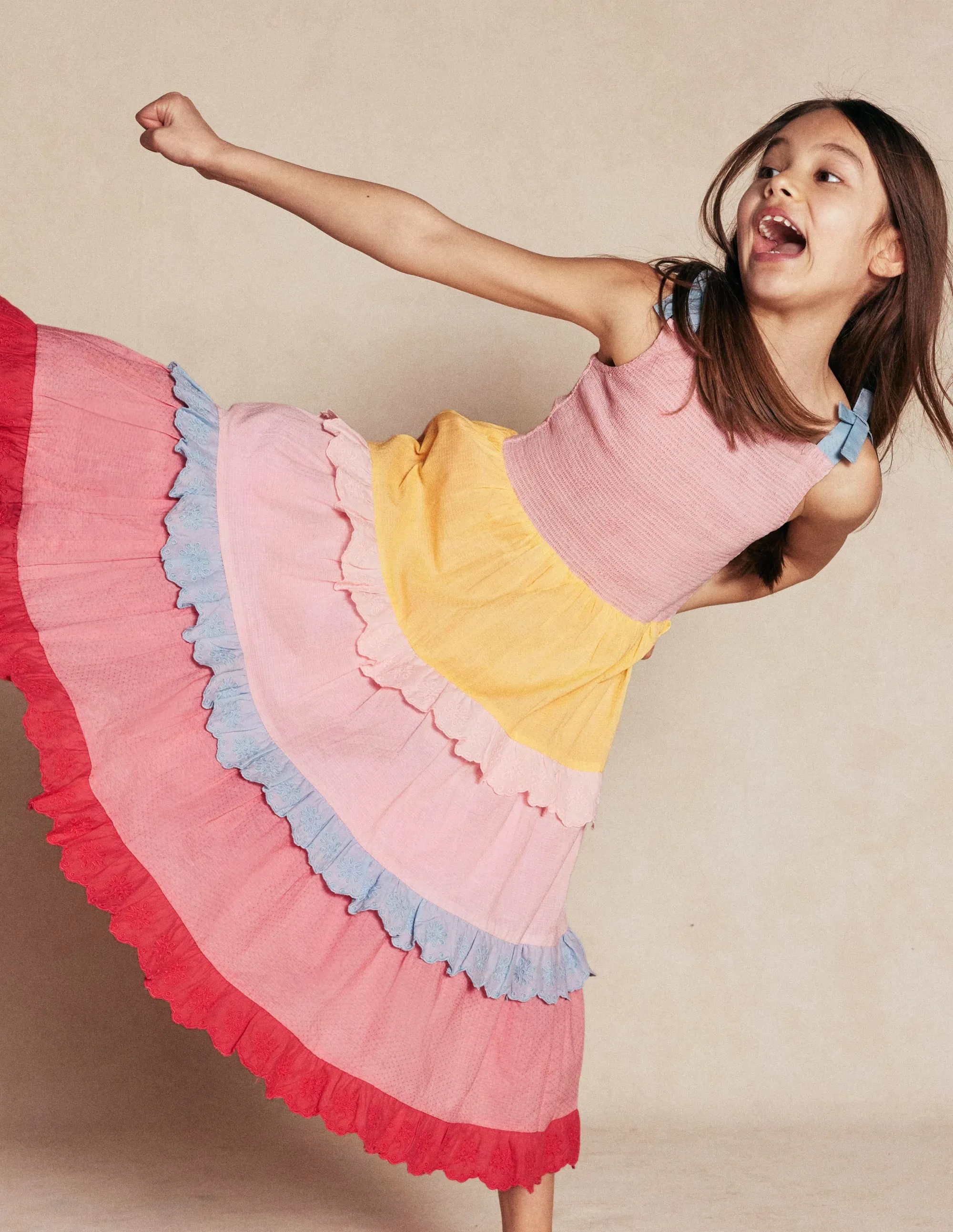 Odette Tiered Woven Sundress-Broderie Colourblock