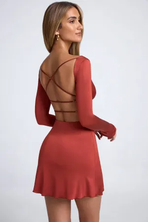 Open-Back A-line Mini Dress in Auburn Brown