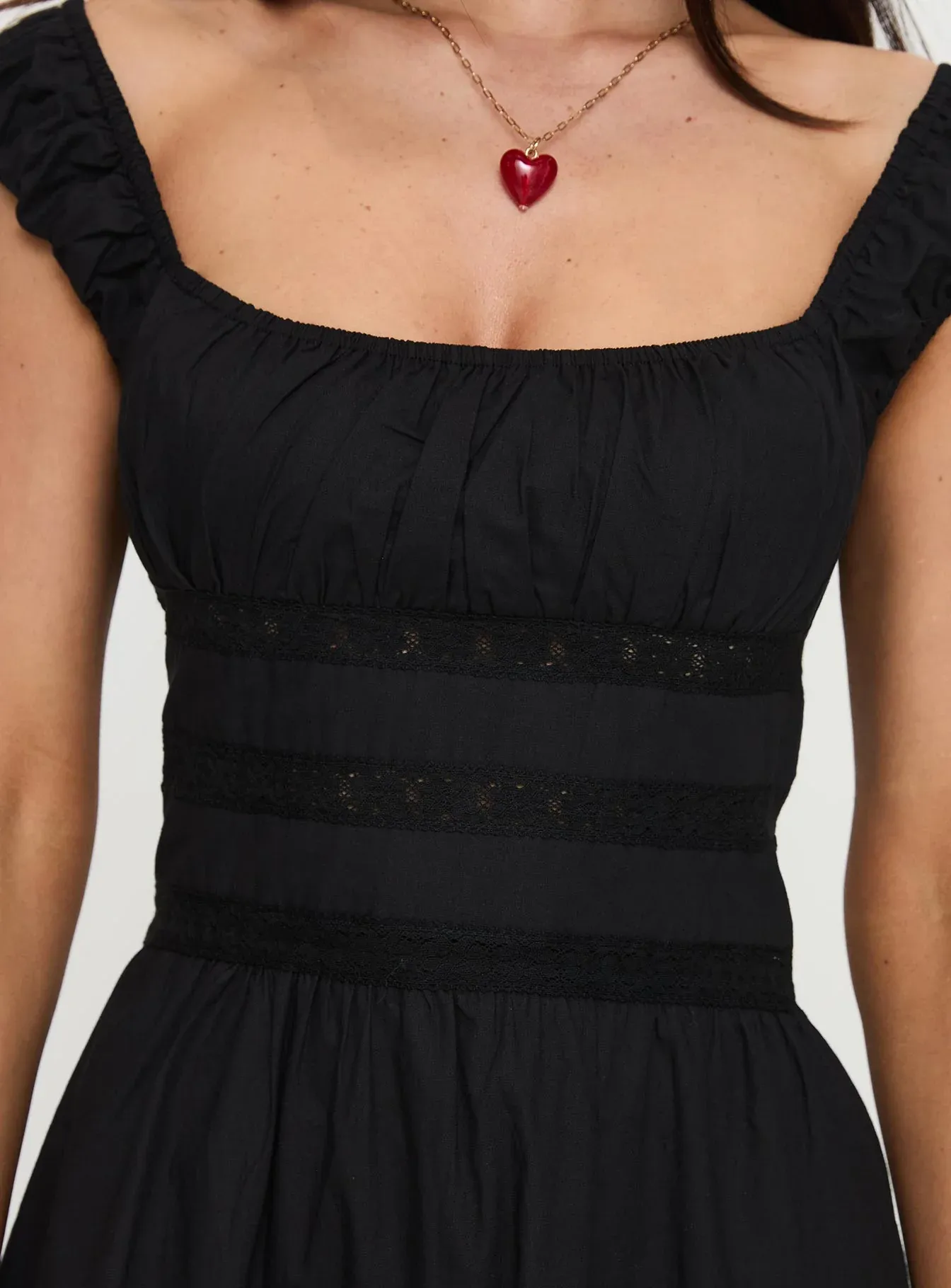 Peonia Lace Mini Dress Black
