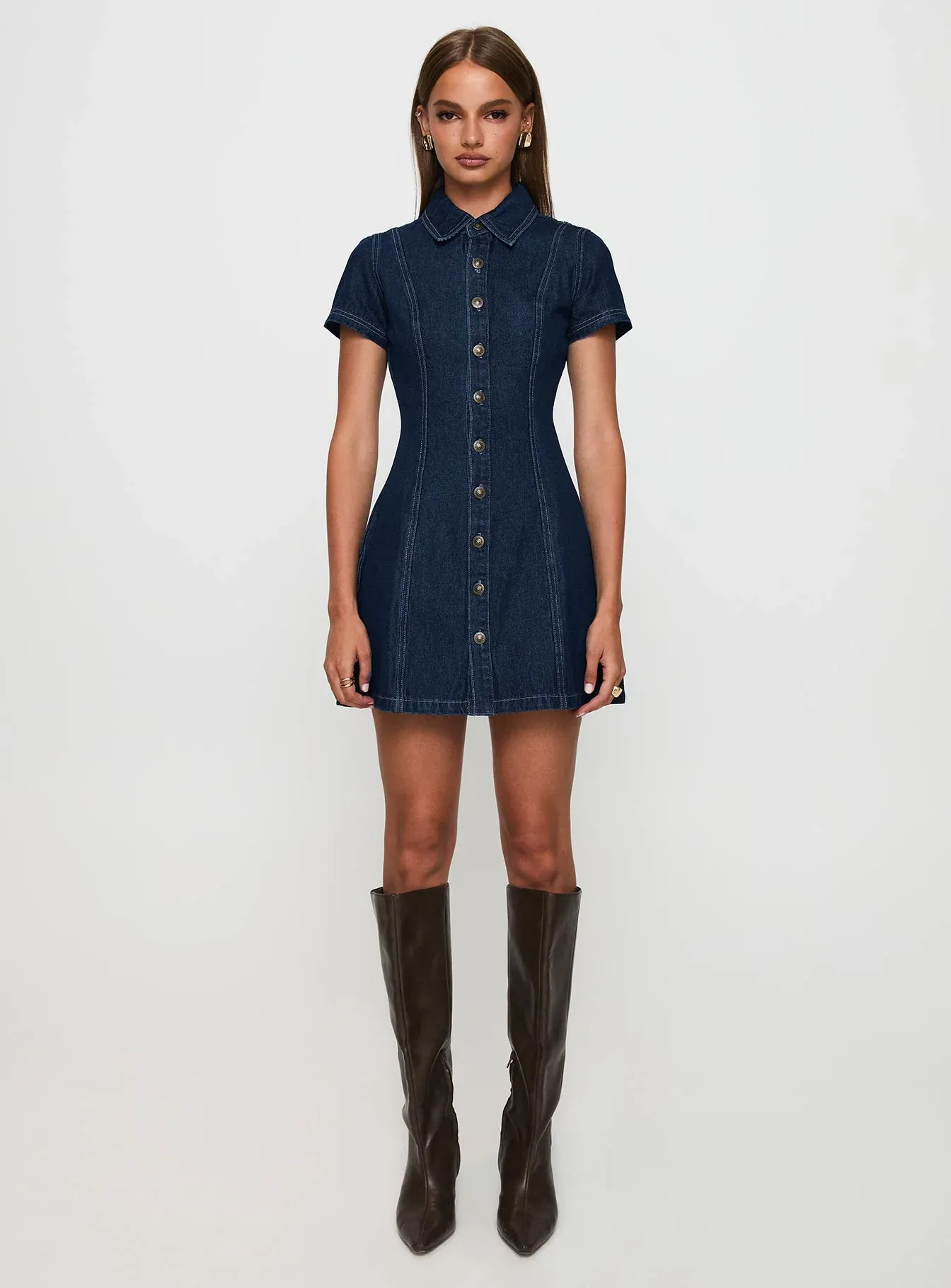 Perception Denim Mini Dress Mid Wash