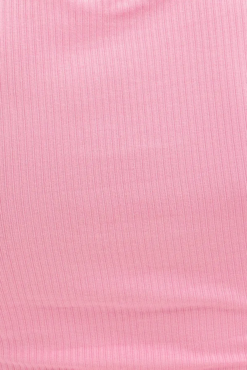 Pink Body Con Keyhole Drawstring Rib Short Sleeve Dress