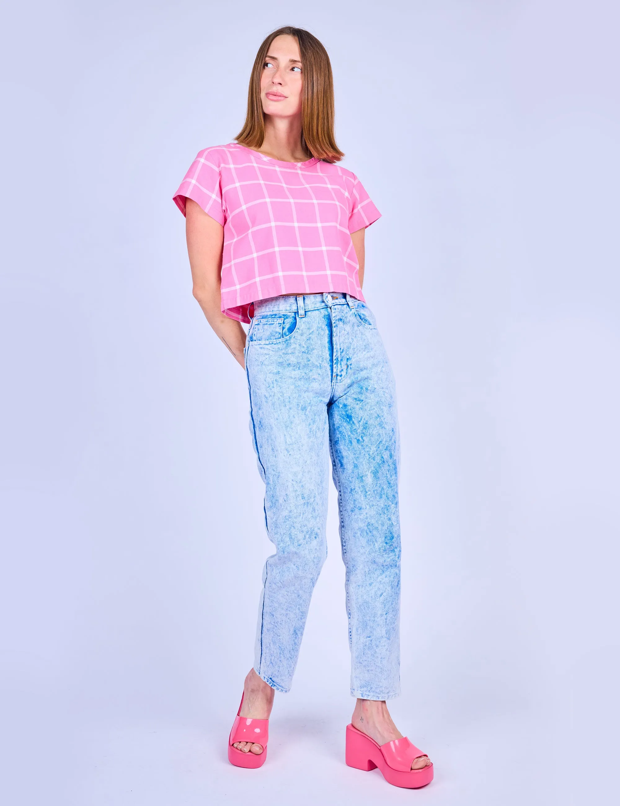 Pinky Grid Crop Top