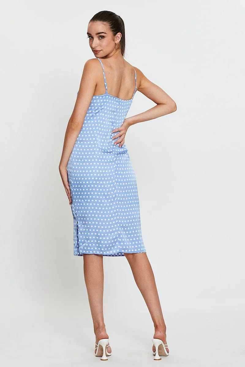 Polka Dot Midi Dress Sleeveless Evening