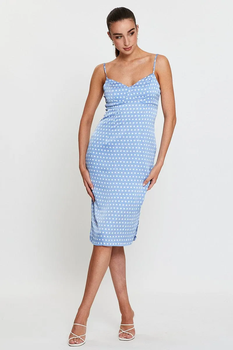 Polka Dot Midi Dress Sleeveless Evening