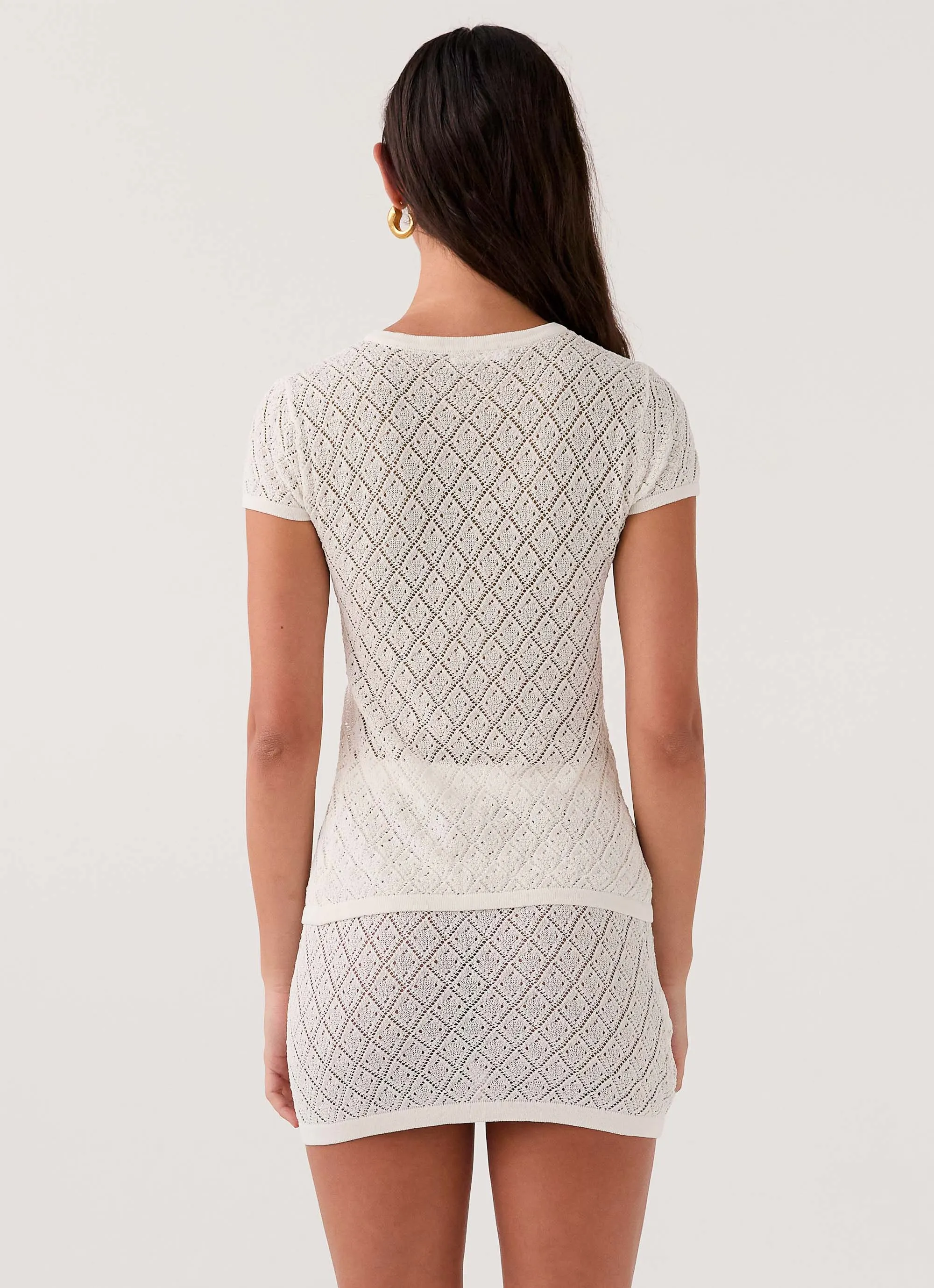 Prairie Petal Knit Mini Skirt - White