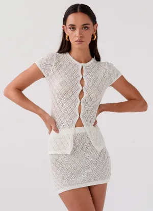 Prairie Petal Knit Mini Skirt - White