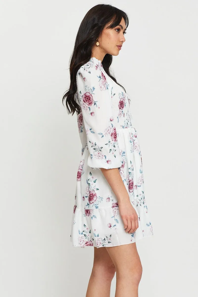 Print Mini Dress High Neck Skater