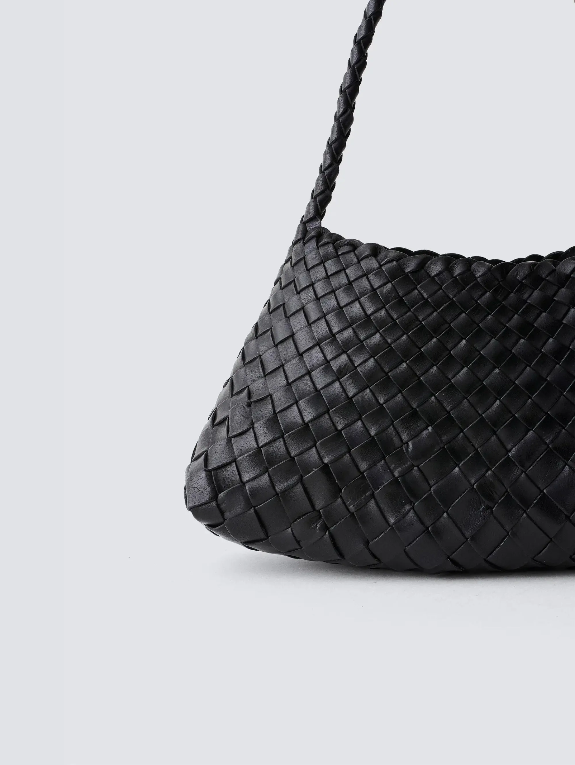 Rosanna Mini Braided Leather Baguette Bag Black