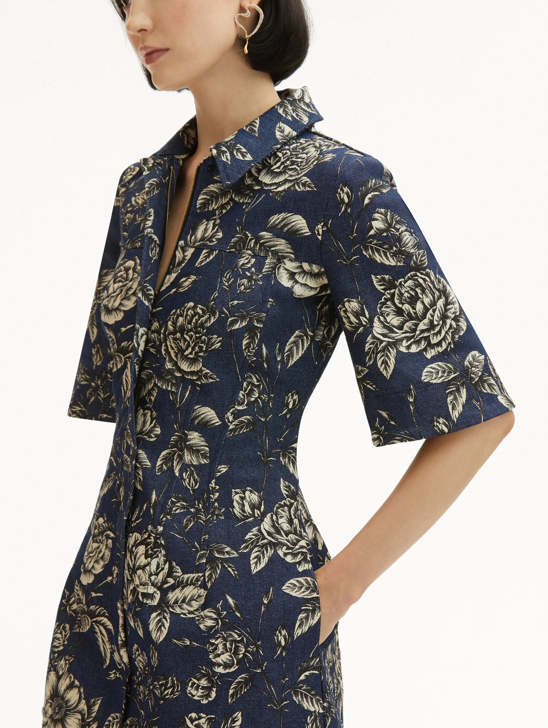 Rose Printed Denim Mini Dress