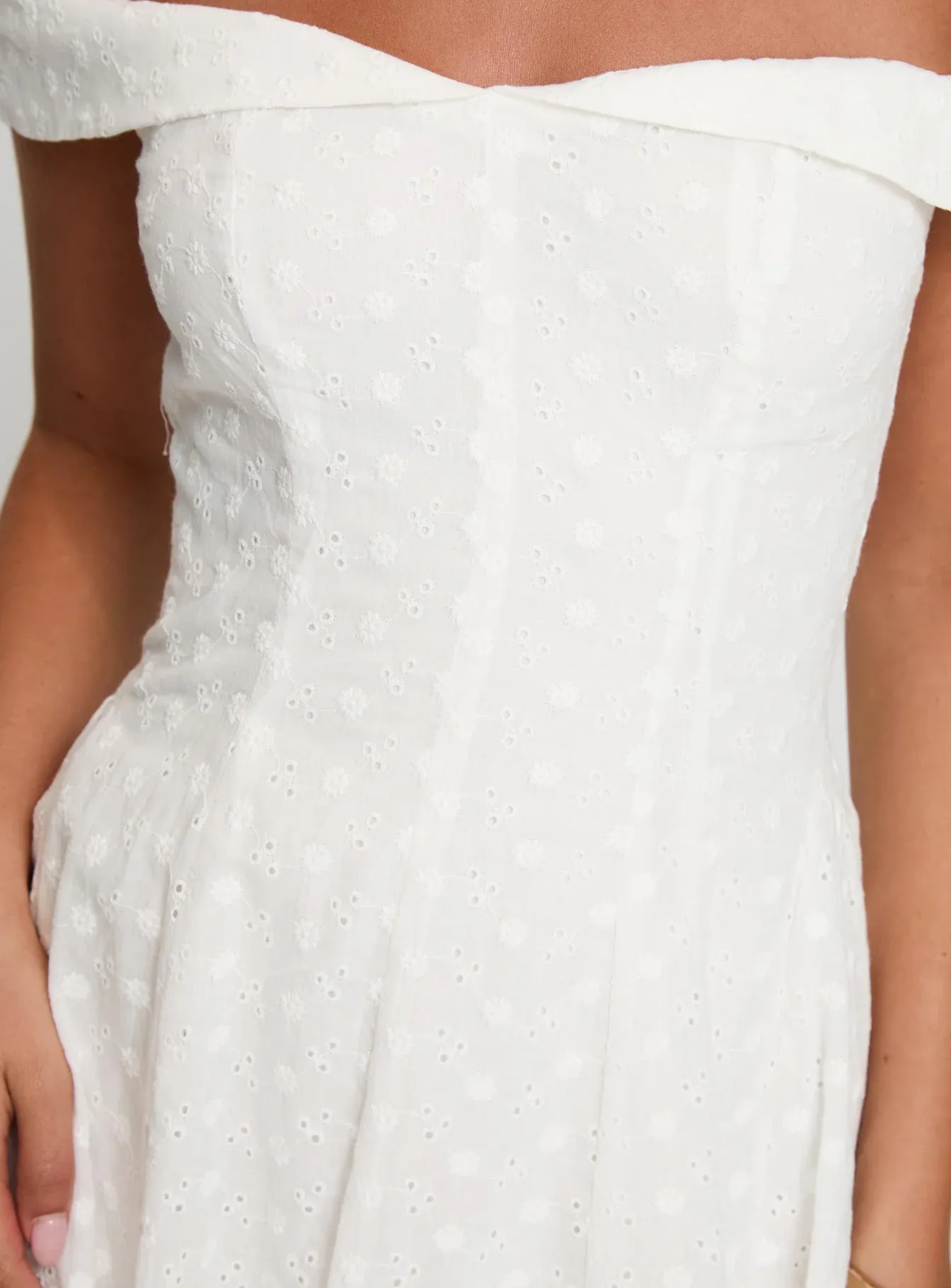 Rosebud Broiderie Off The Shoulder Mini Dress White