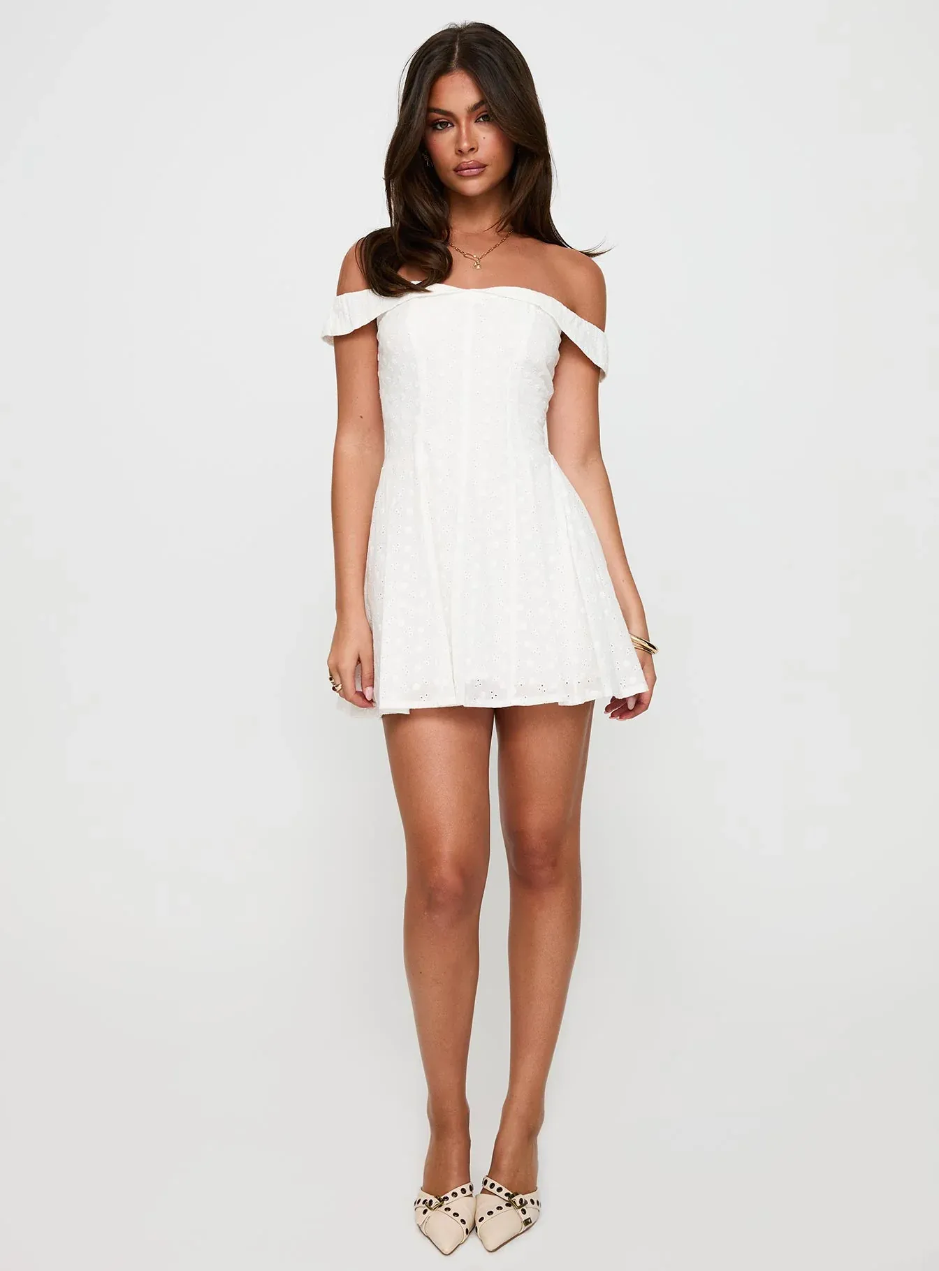 Rosebud Broiderie Off The Shoulder Mini Dress White