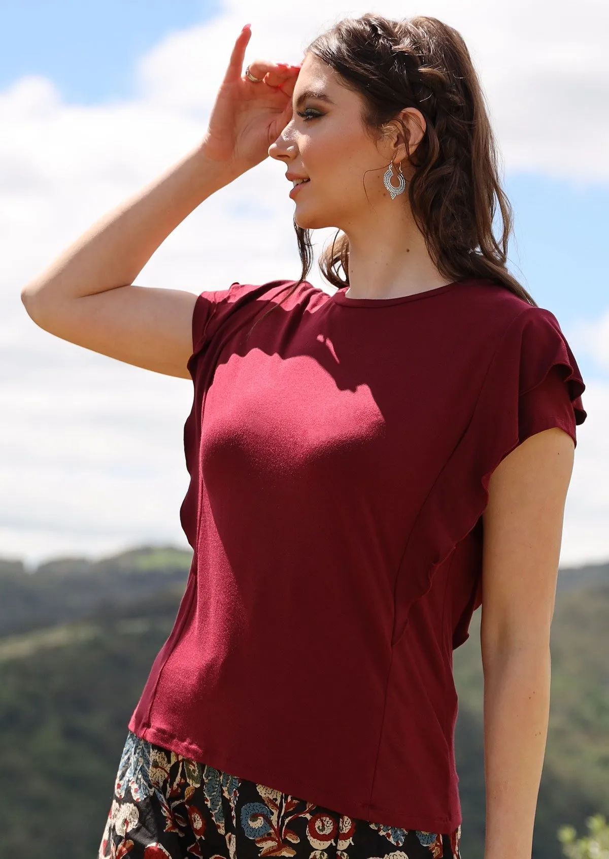 Ruffle Tee Maroon