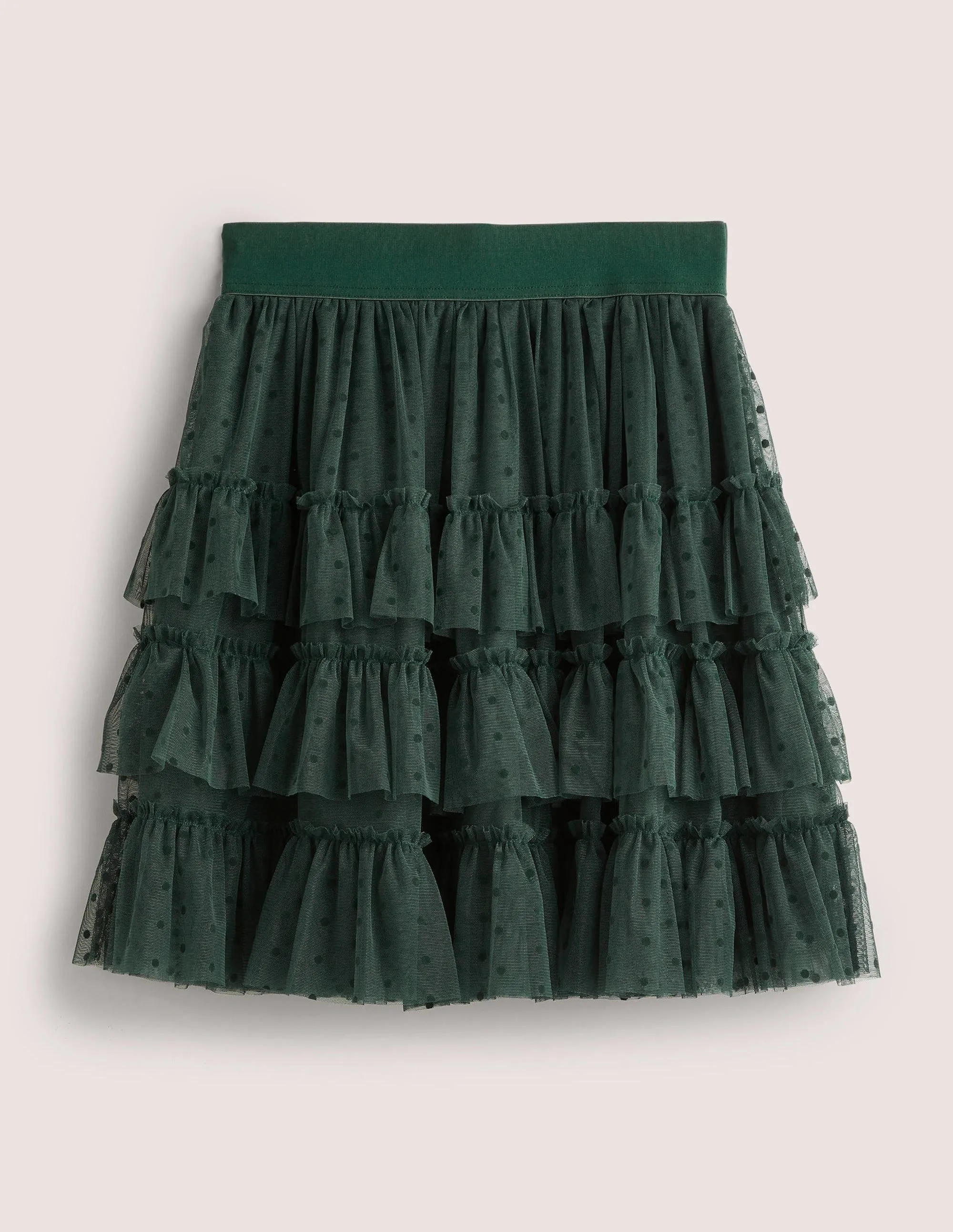 Ruffle Tulle Mini Skirt-Onyx Green