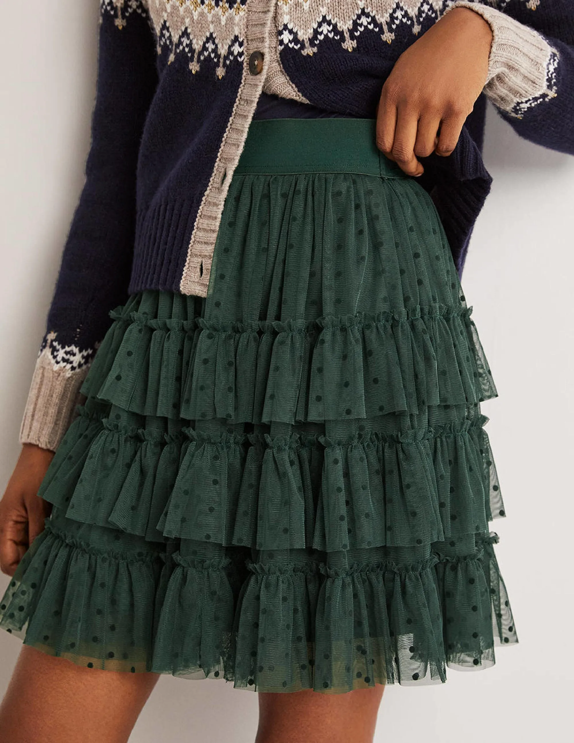 Ruffle Tulle Mini Skirt-Onyx Green