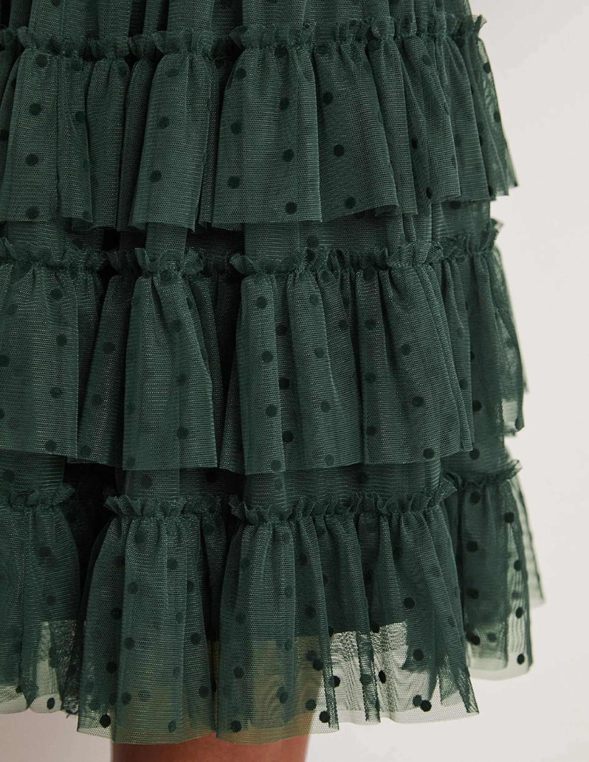 Ruffle Tulle Mini Skirt-Onyx Green