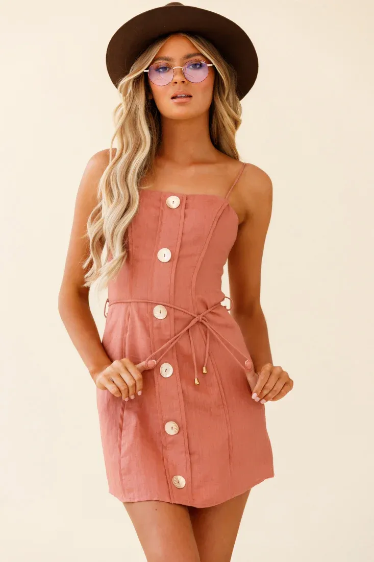 Sacramento Faux Placket Button Detail Dress Rose