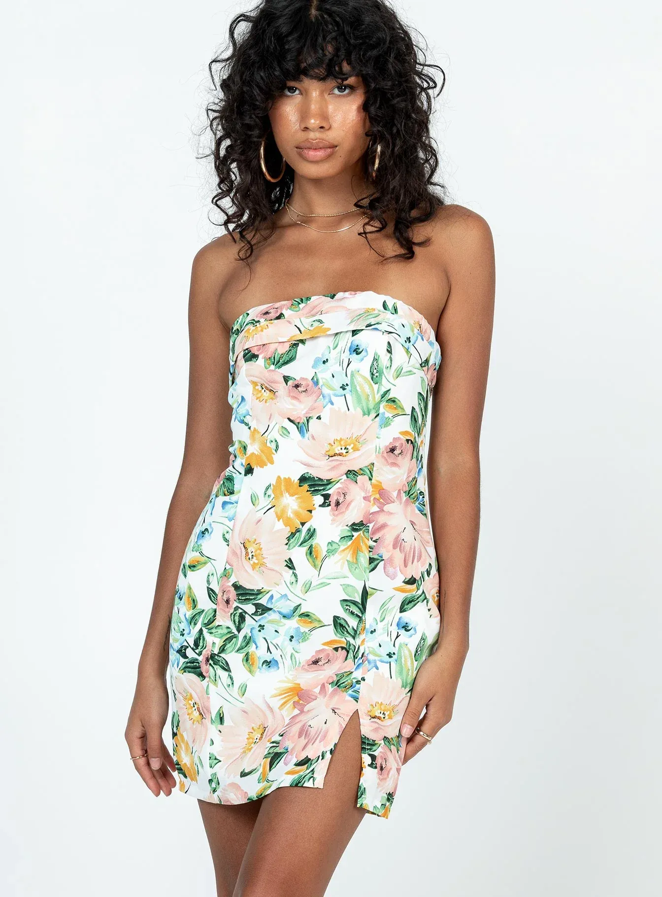 Sebastian Strapless Mini Dress White Floral