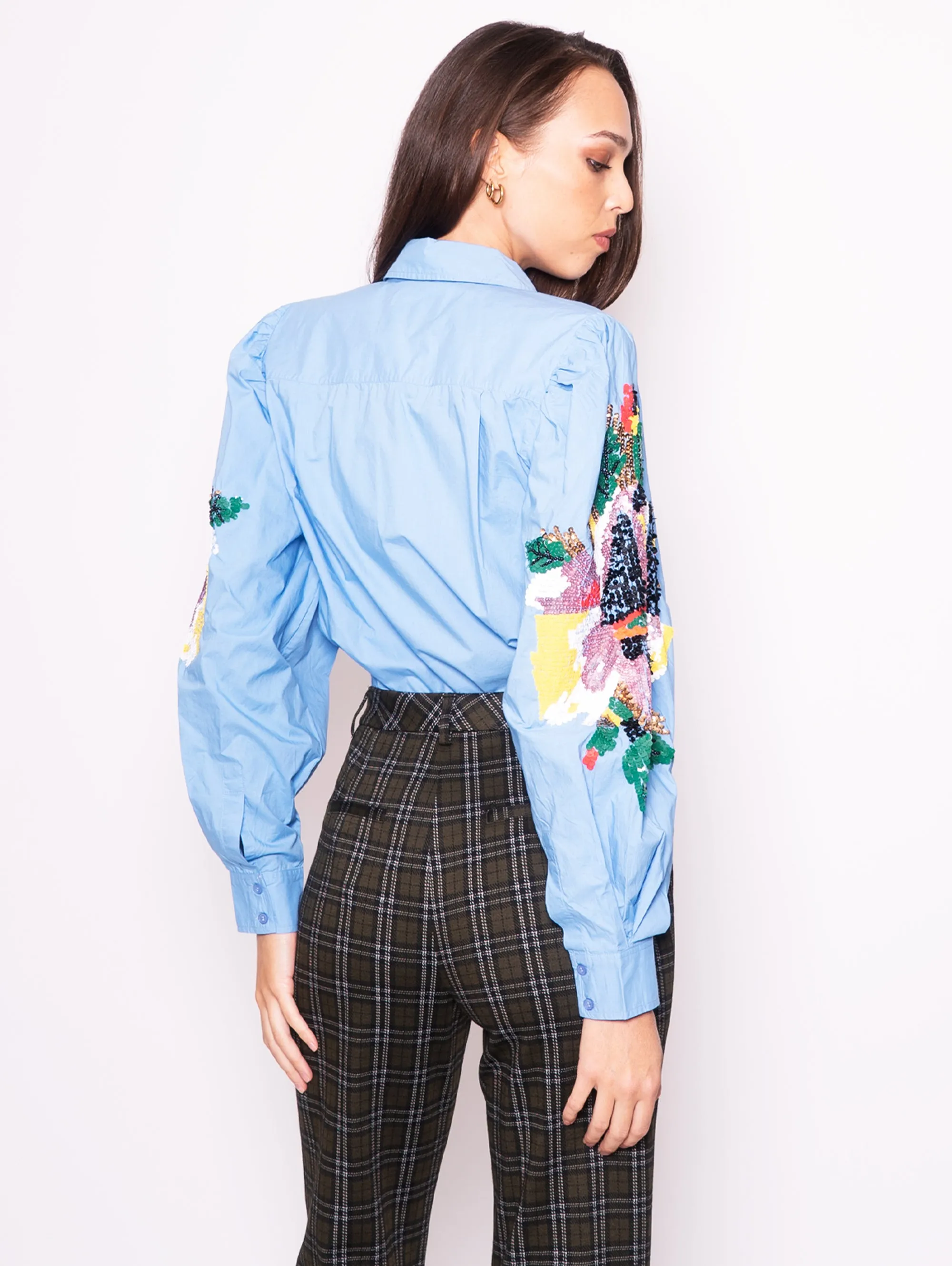 Shirt with Blue Embroidered Sleeves