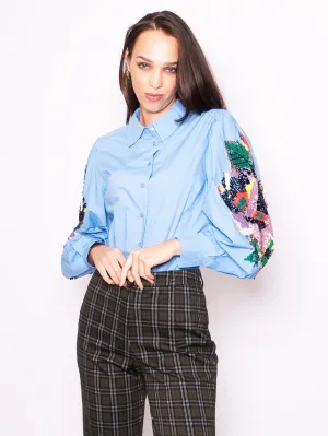 Shirt with Blue Embroidered Sleeves