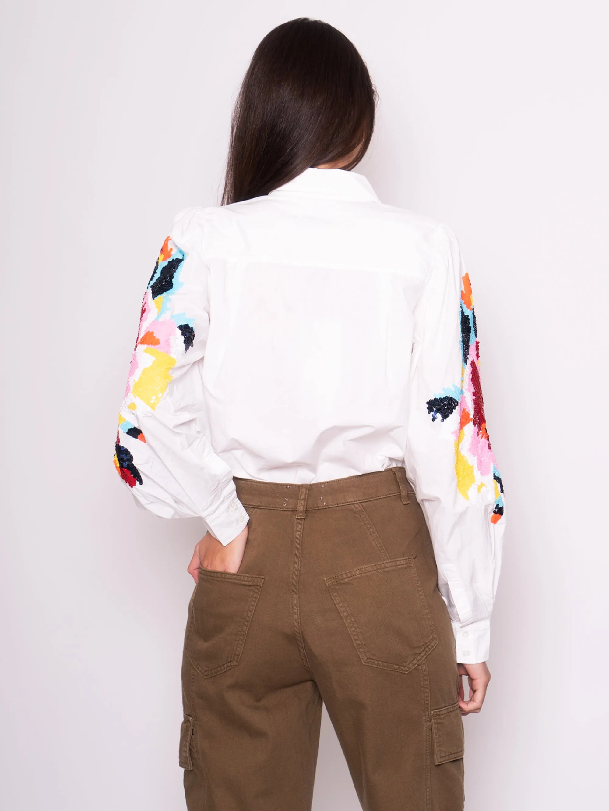 Shirt with White Embroidered Sleeves