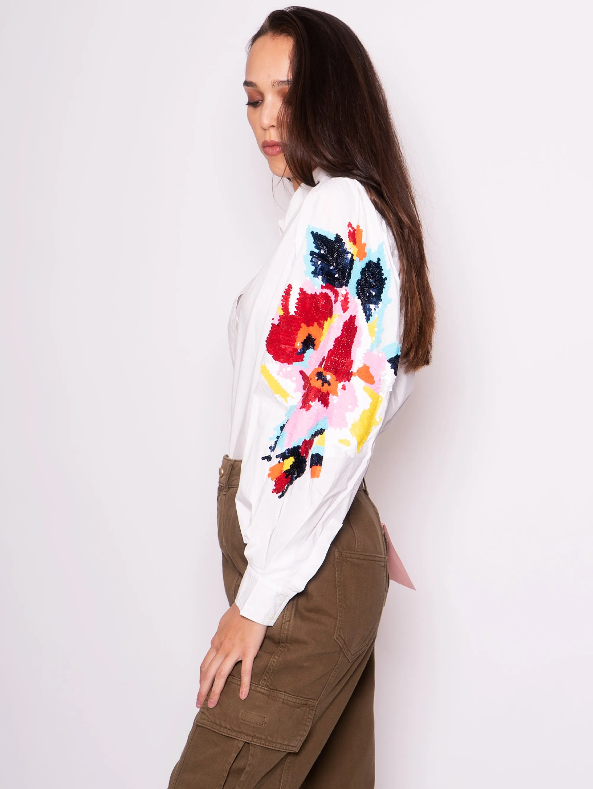 Shirt with White Embroidered Sleeves