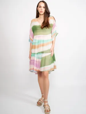 Short Dress with Multicolor V-Neck