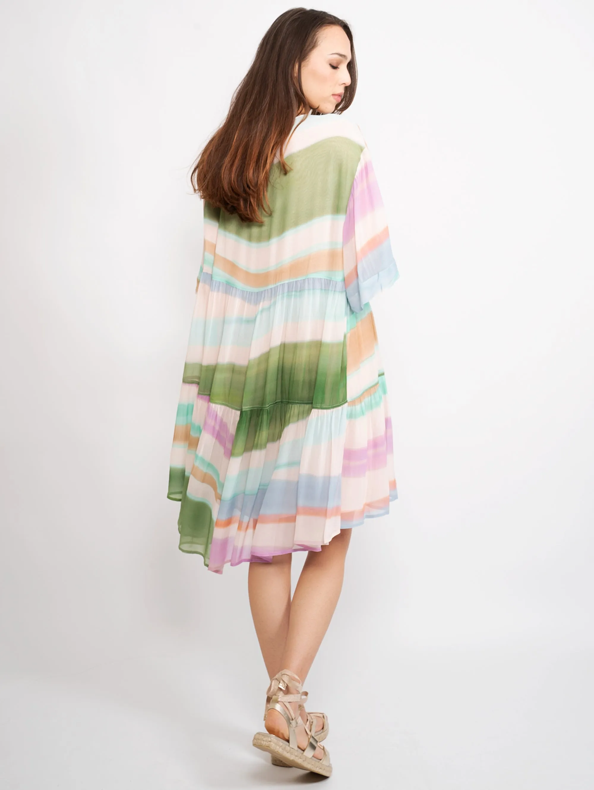 Short Dress with Multicolor V-Neck