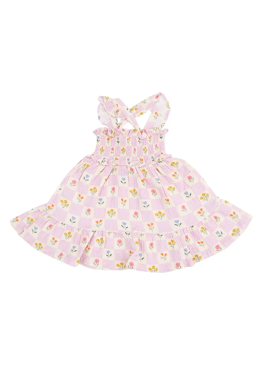 Smocked Ruffle Sundress - Pink Floral Check