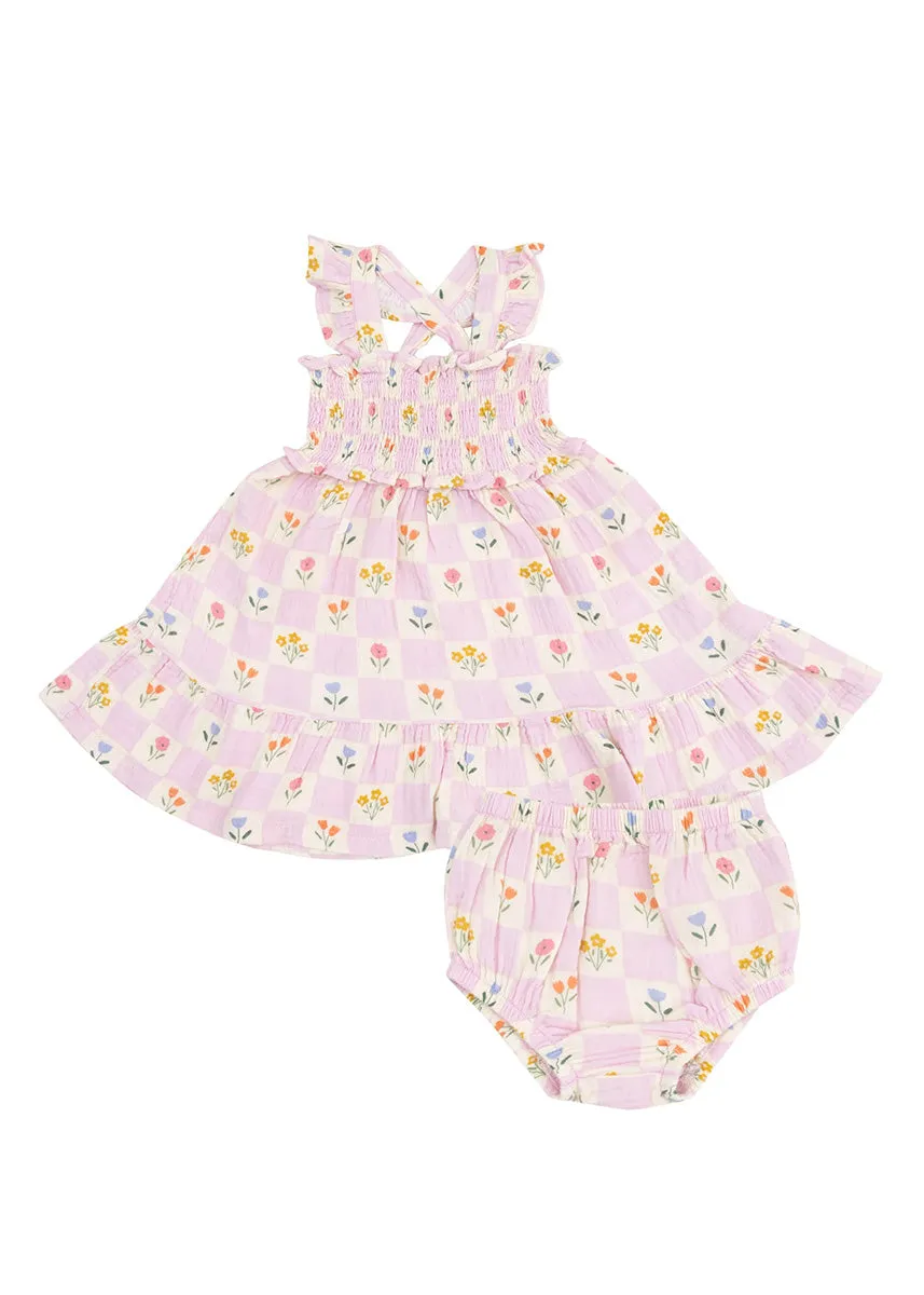 Smocked Ruffle Sundress - Pink Floral Check