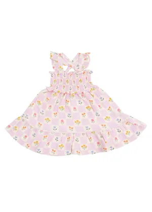 Smocked Ruffle Sundress - Pink Floral Check