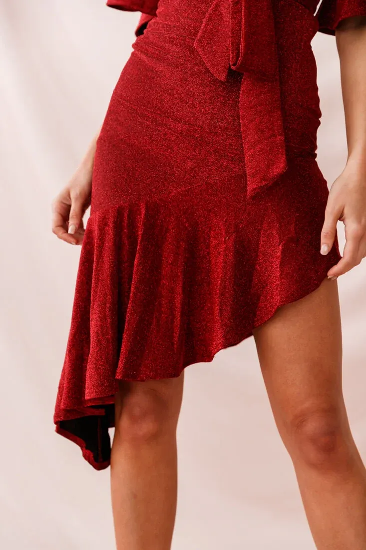 Sorry Not Sorry Asymmetrical Hem Dress Red