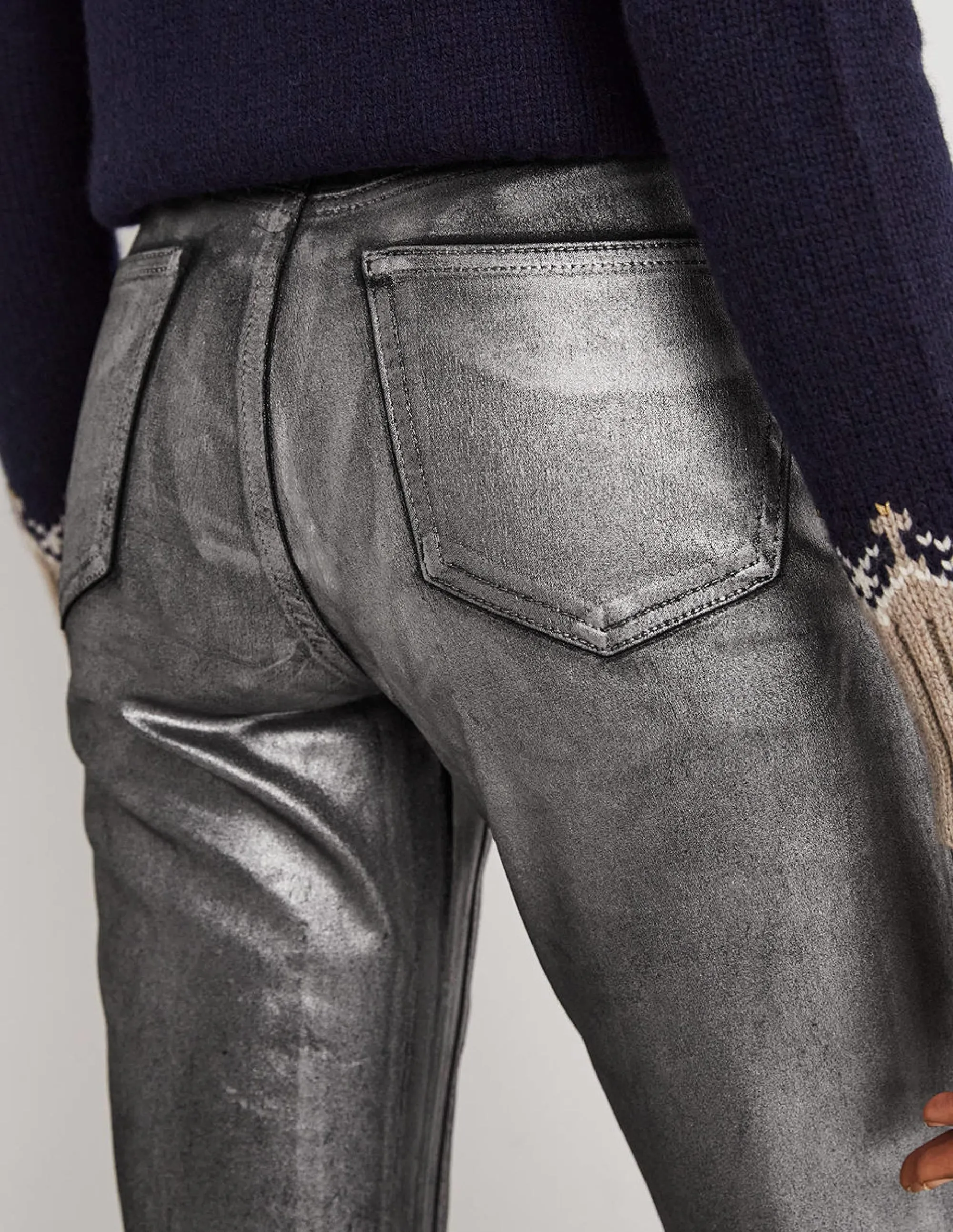 Straight Leg Metallic Trousers-Party Gunmetal Metallic