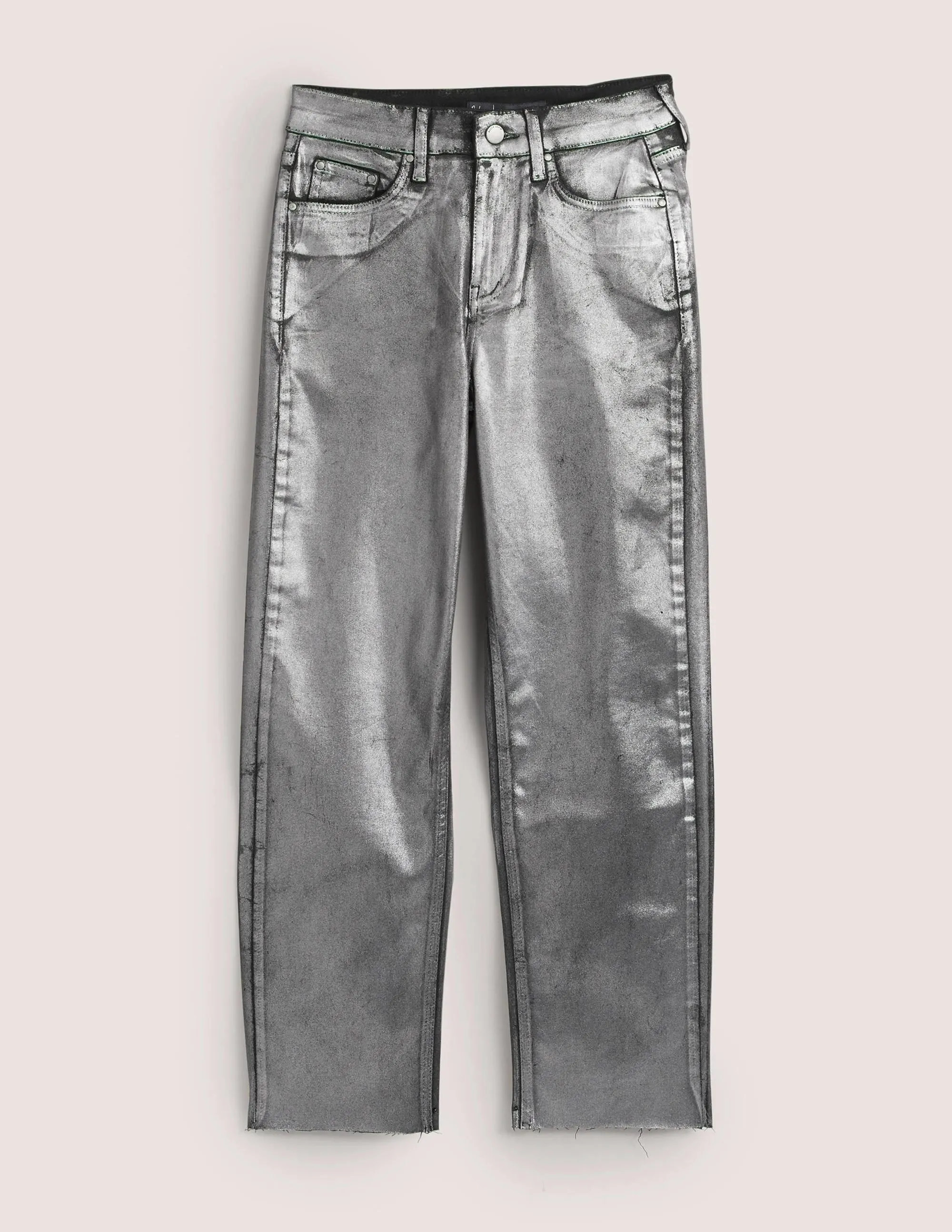 Straight Leg Metallic Trousers-Party Gunmetal Metallic