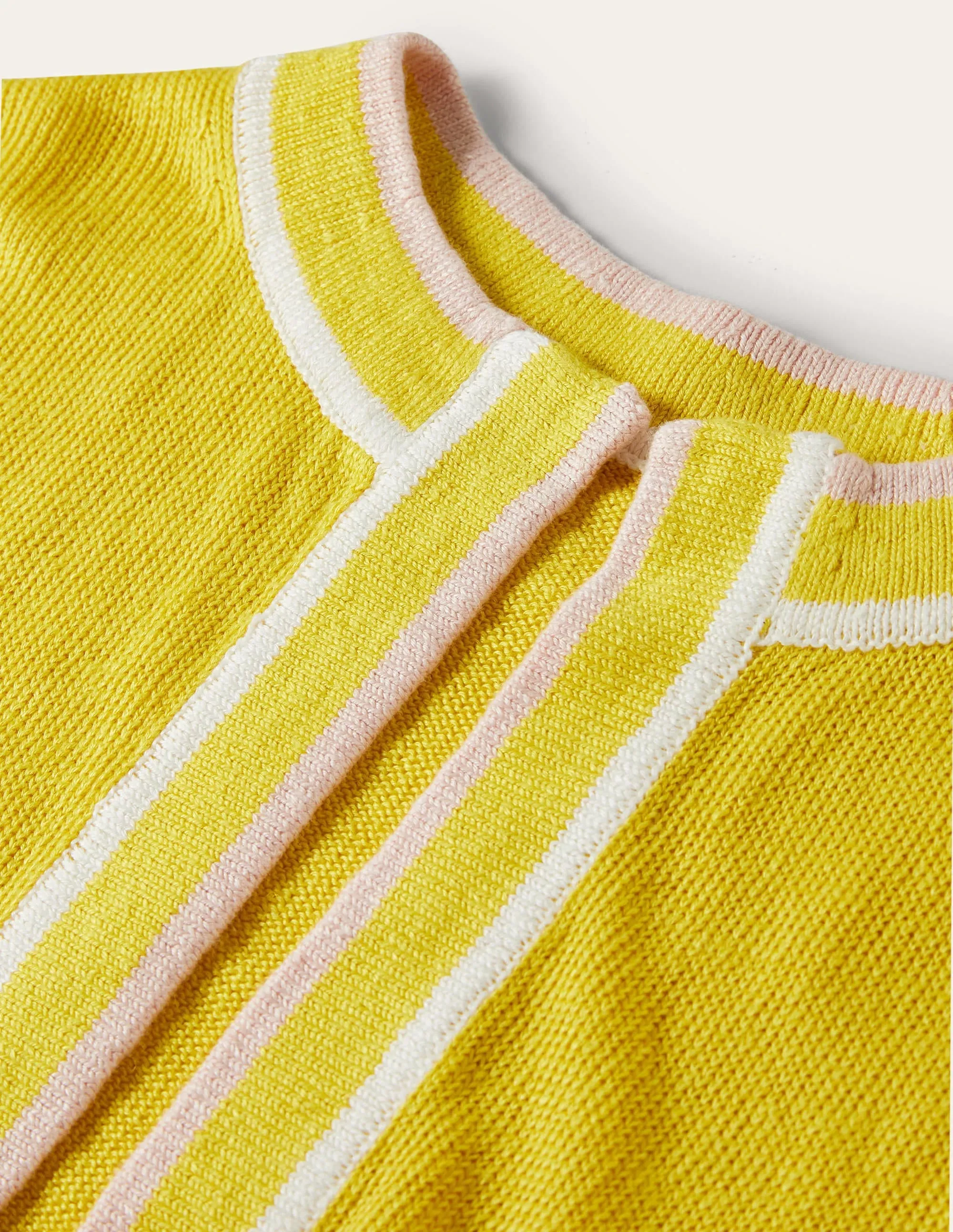 Stripe Trim Linen Cardigan-Lemon Fizz