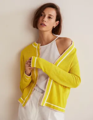 Stripe Trim Linen Cardigan-Lemon Fizz