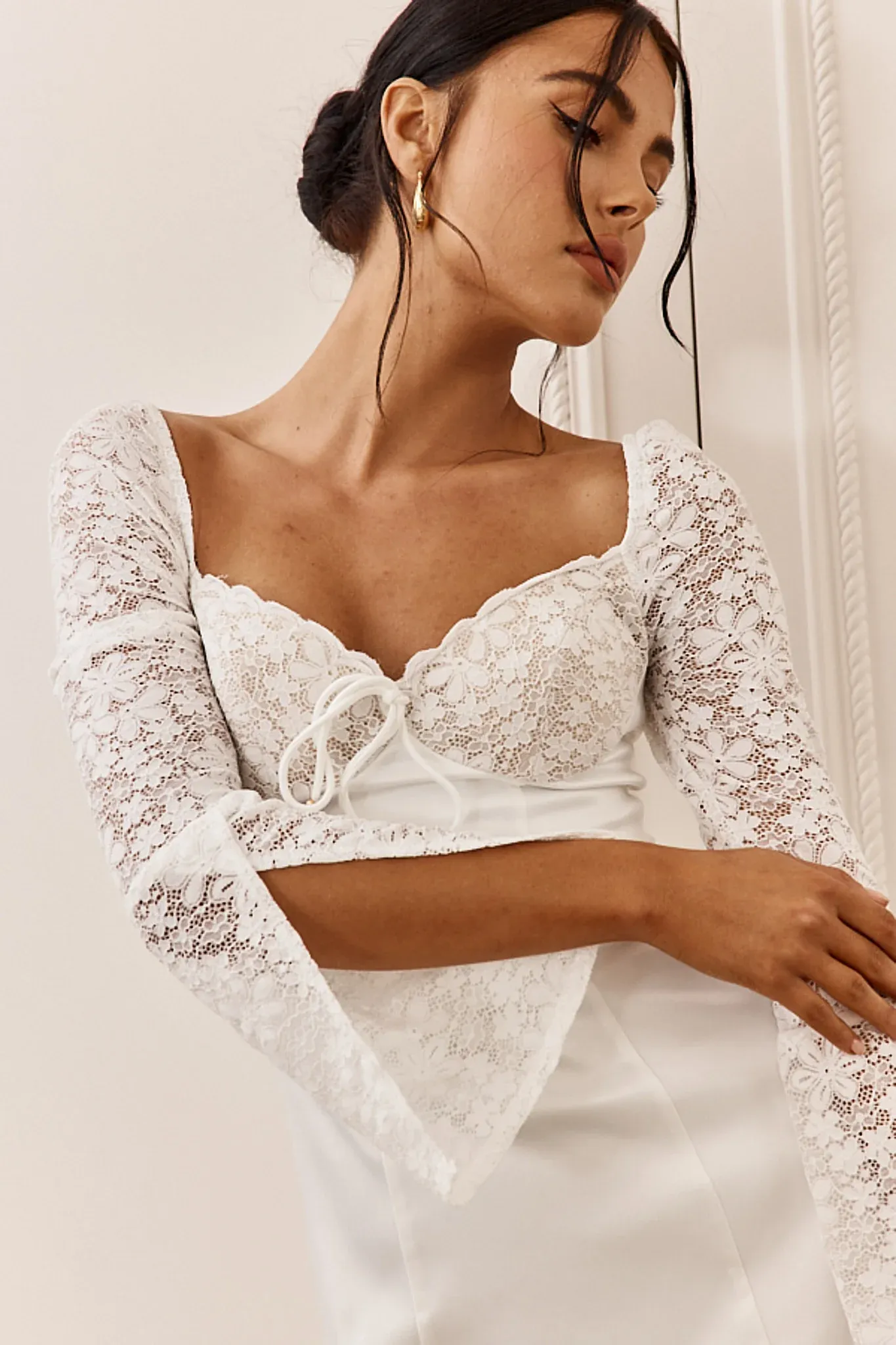 Ti Amo Lace Bust Long Sleeve Mini Dress White