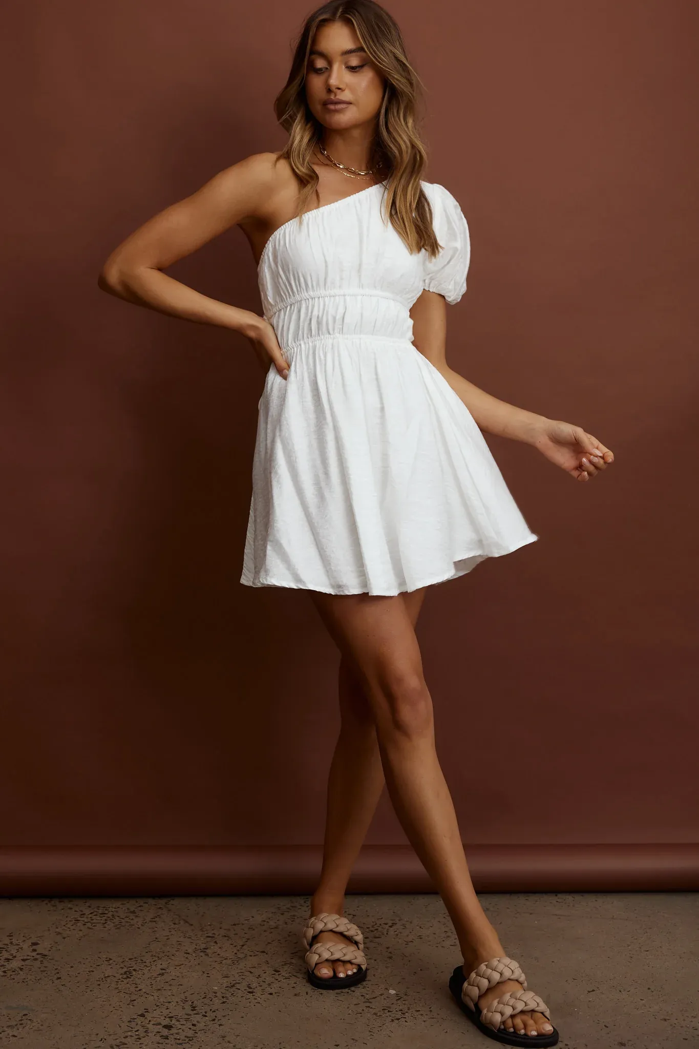 True Heart One-Shoulder A-Line Dress White