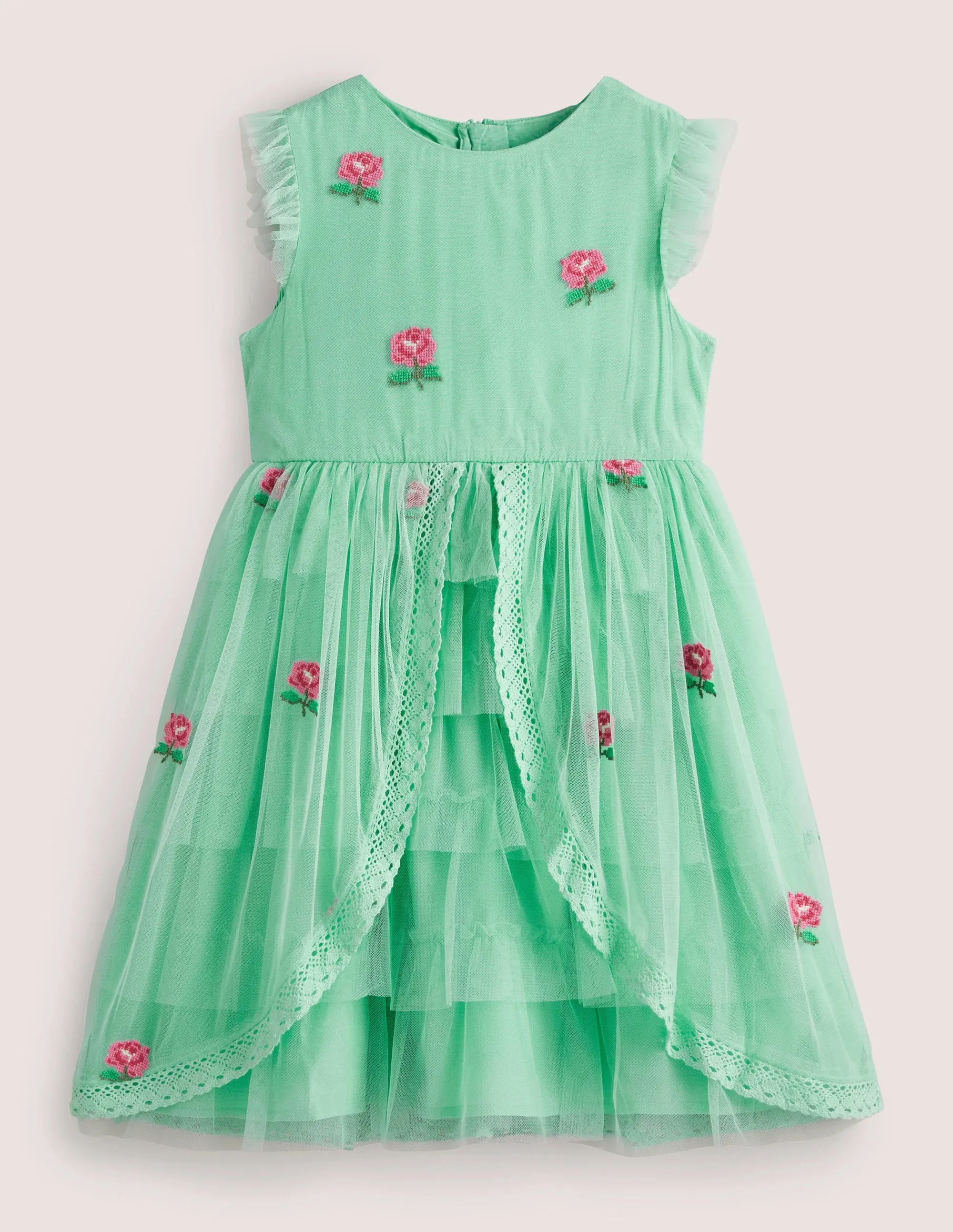 Tulle Embroidered Party Dress-Fountain Flowers