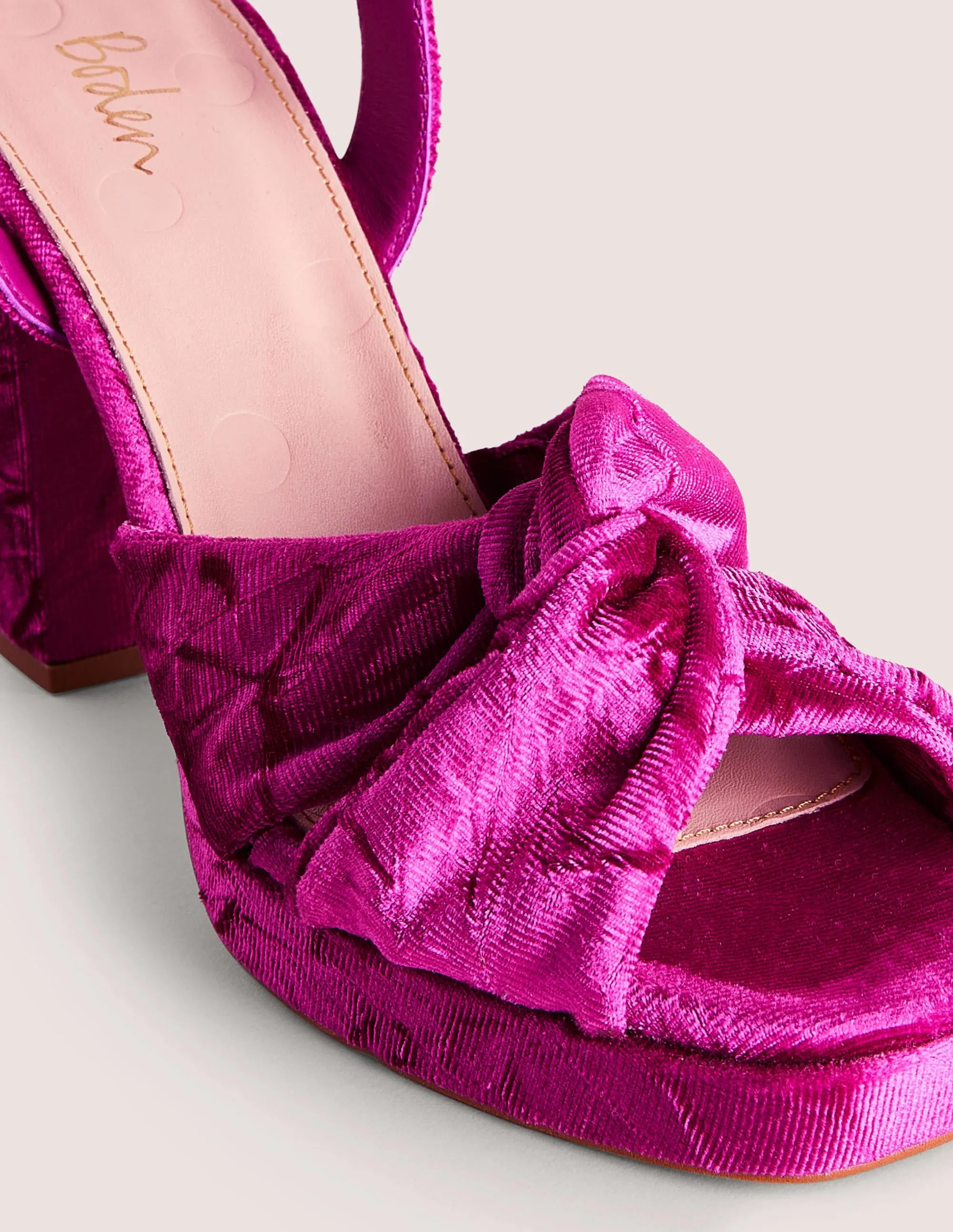 Twist-Front Heeled Platforms-Crushed Pink Velvet