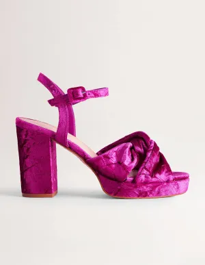 Twist-Front Heeled Platforms-Crushed Pink Velvet