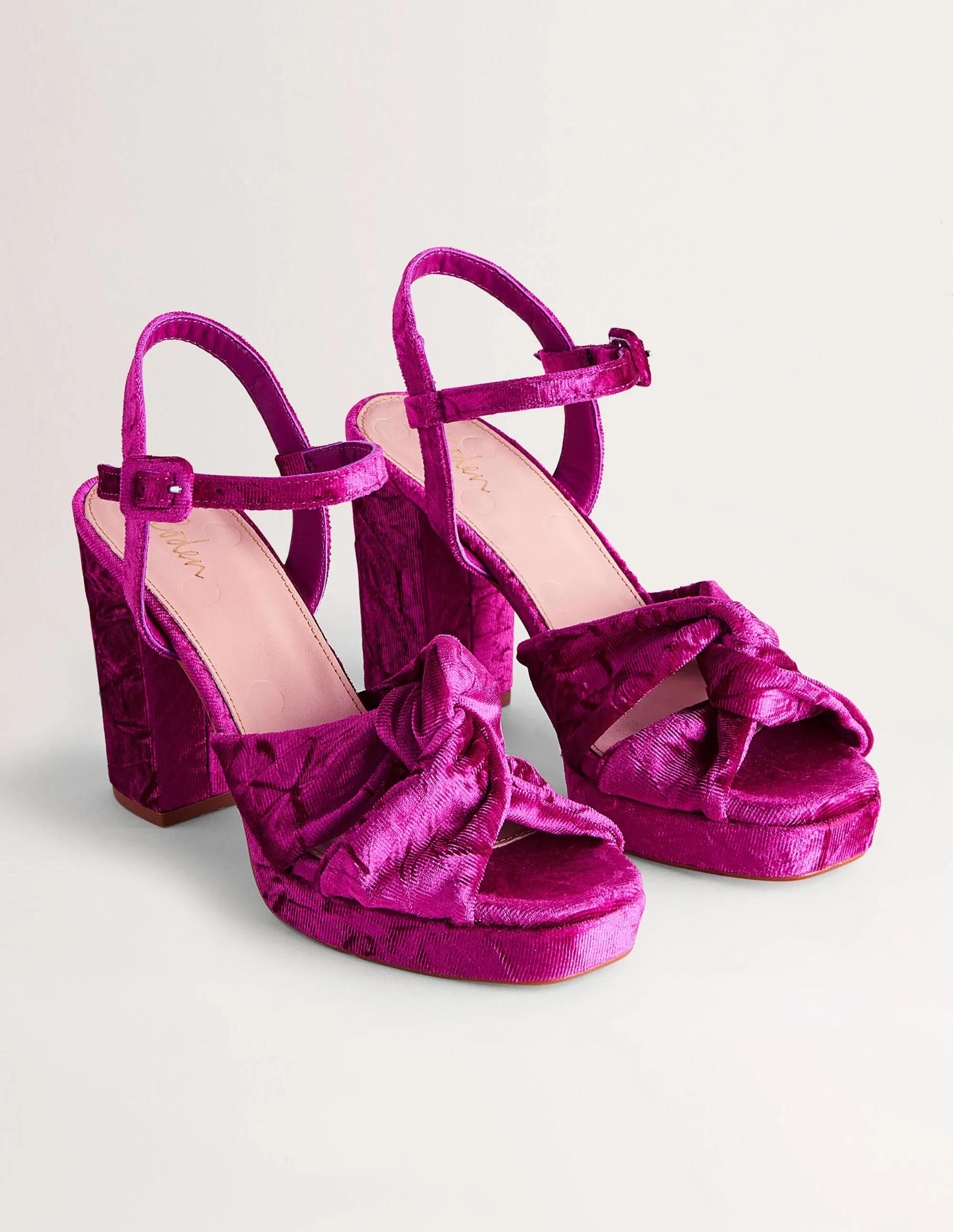 Twist-Front Heeled Platforms-Crushed Pink Velvet