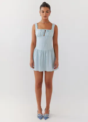 Velvet Skies Linen Mini Dress - Powder Blue