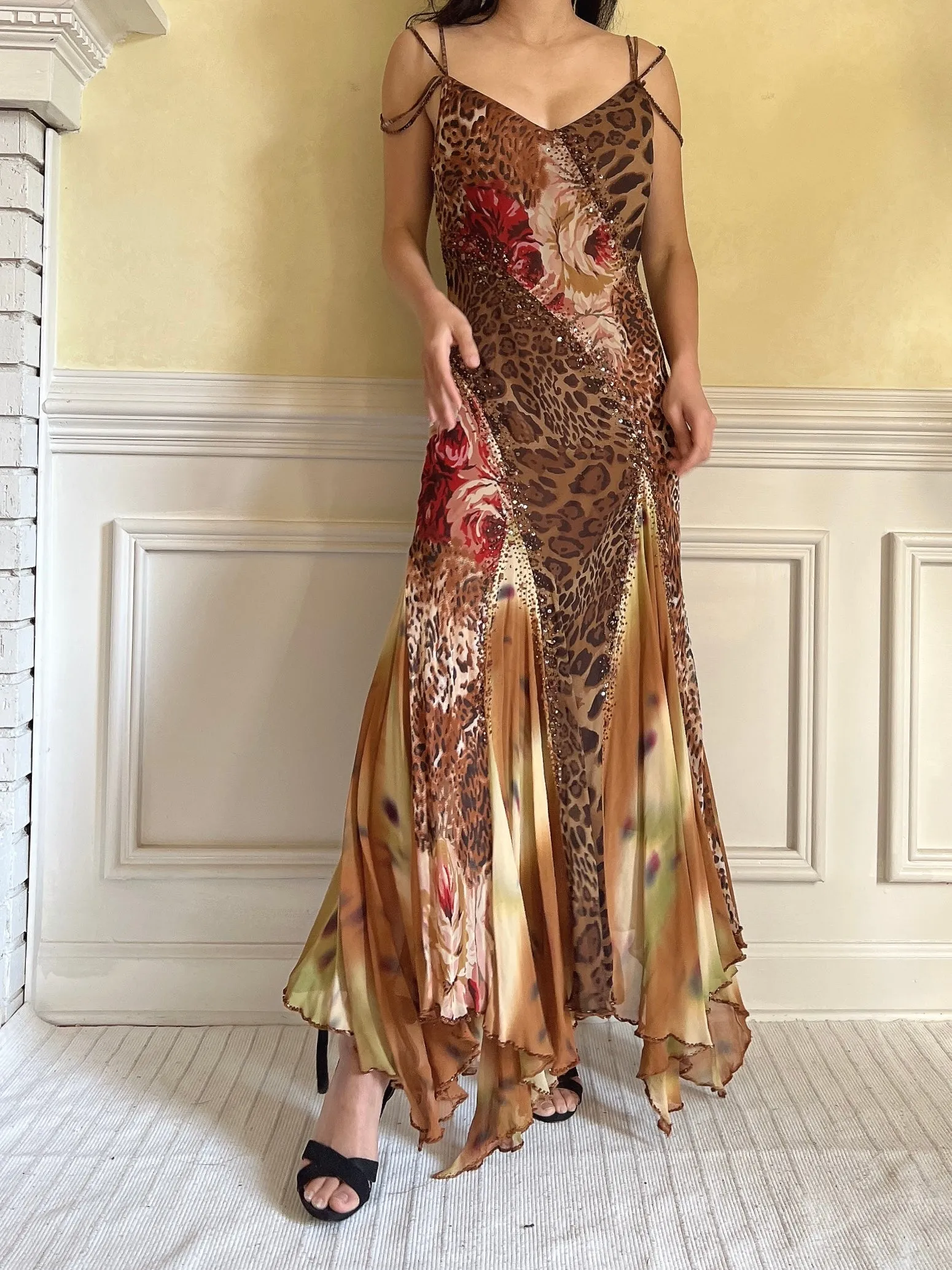 Vintage Silk Floral Chiffon Gown - S