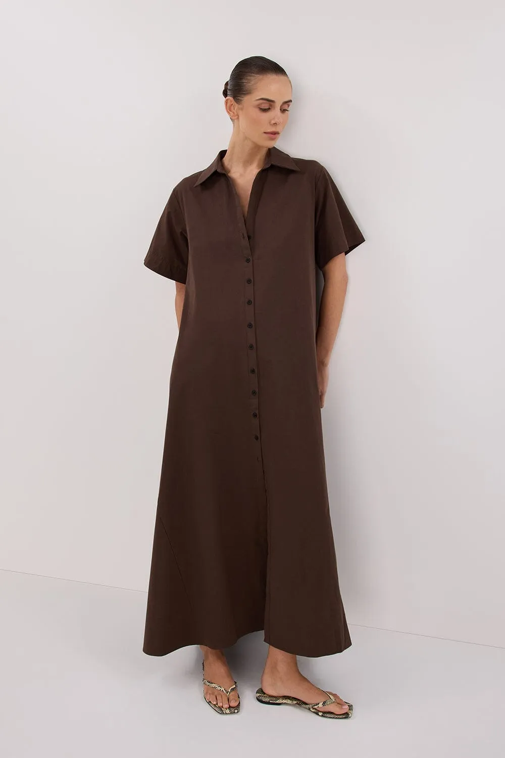 VIOLET BITTER CHOC SHIRT MIDI DRESS