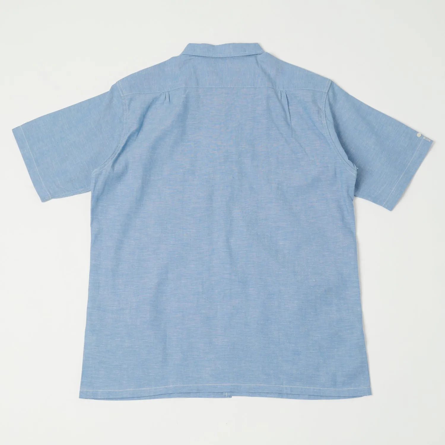 Warehouse & Co 3091 S/S Open Collar Shirt - Cheese Chambray Sax